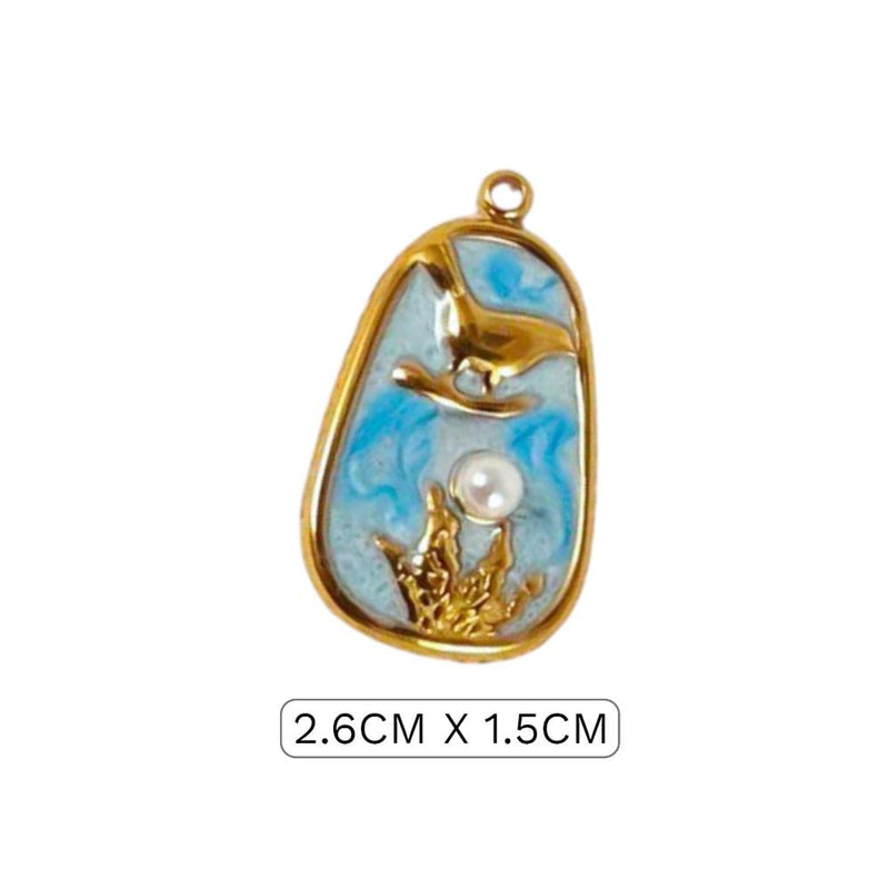 Coastal Bird Charm Pendant Set, Seagull Ocean Charm, Pearl Beach Pendant, Enamel Coastal Jewelry Charm,