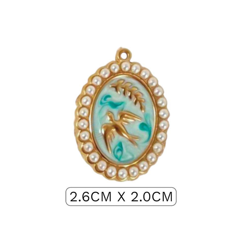 Coastal Bird Charm Pendant Set, Seagull Ocean Charm, Pearl Beach Pendant, Enamel Coastal Jewelry Charm,