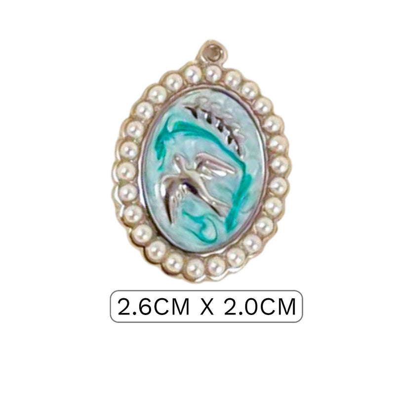 Coastal Bird Charm Pendant Set, Seagull Ocean Charm, Pearl Beach Pendant, Enamel Coastal Jewelry Charm,