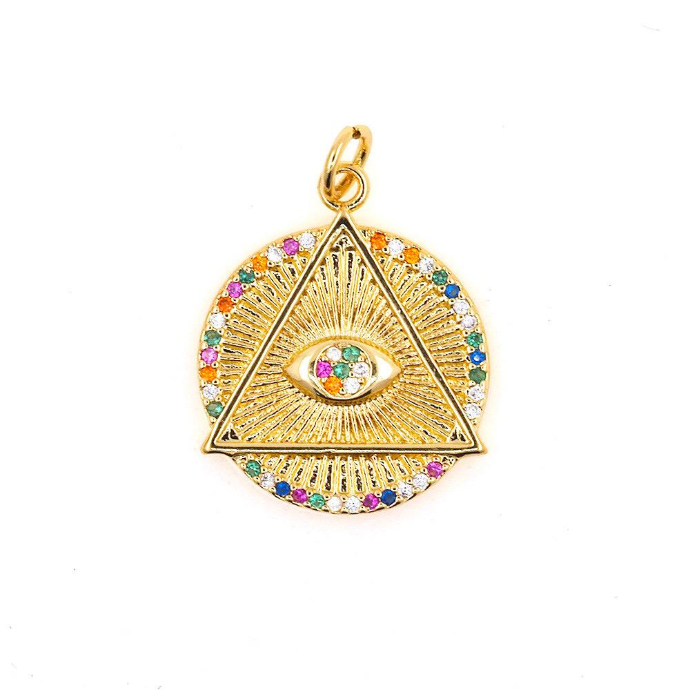Rainbow Evil Eye Triangle Charm Pendant, Gold Mystic Eye Pendant, Colorful CZ Charm, Spiritual Jewelry Supply, Boho Necklace Charm