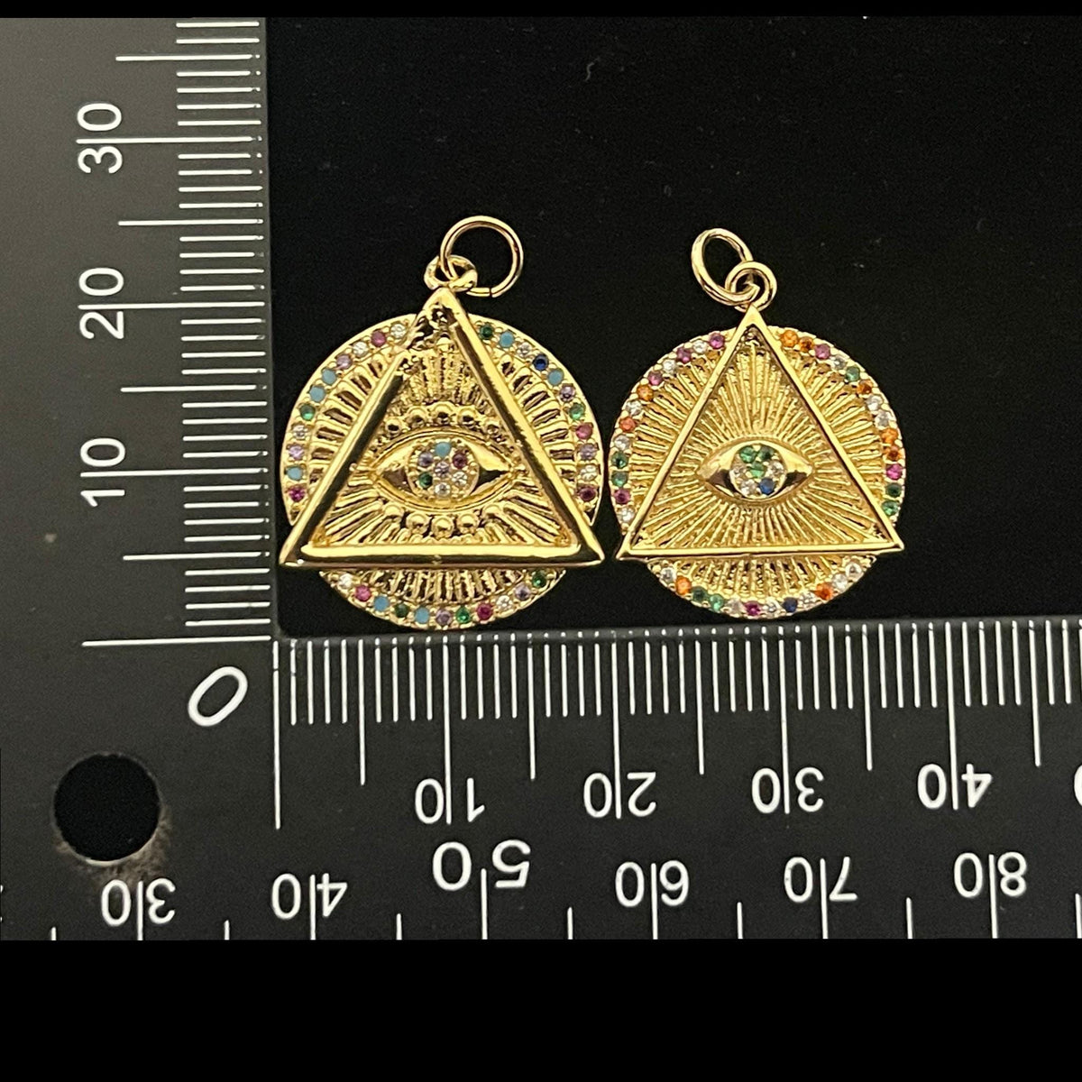 Rainbow Evil Eye Triangle Charm Pendant, Gold Mystic Eye Pendant, Colorful CZ Charm, Spiritual Jewelry Supply, Boho Necklace Charm