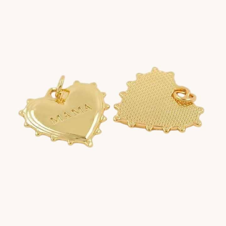 Mama Heart Charm Pendant, Gold Heart Jewelry Charm, Mother Necklace Pendant, Minimalist Mama Charm, DIY Jewelry Supply