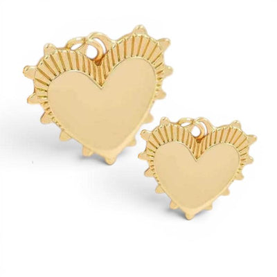 Gold Heart Pendant Charm, Sacred Heart Style Charm, Large or Small Heart, Gold Plated Jewelry Pendant
