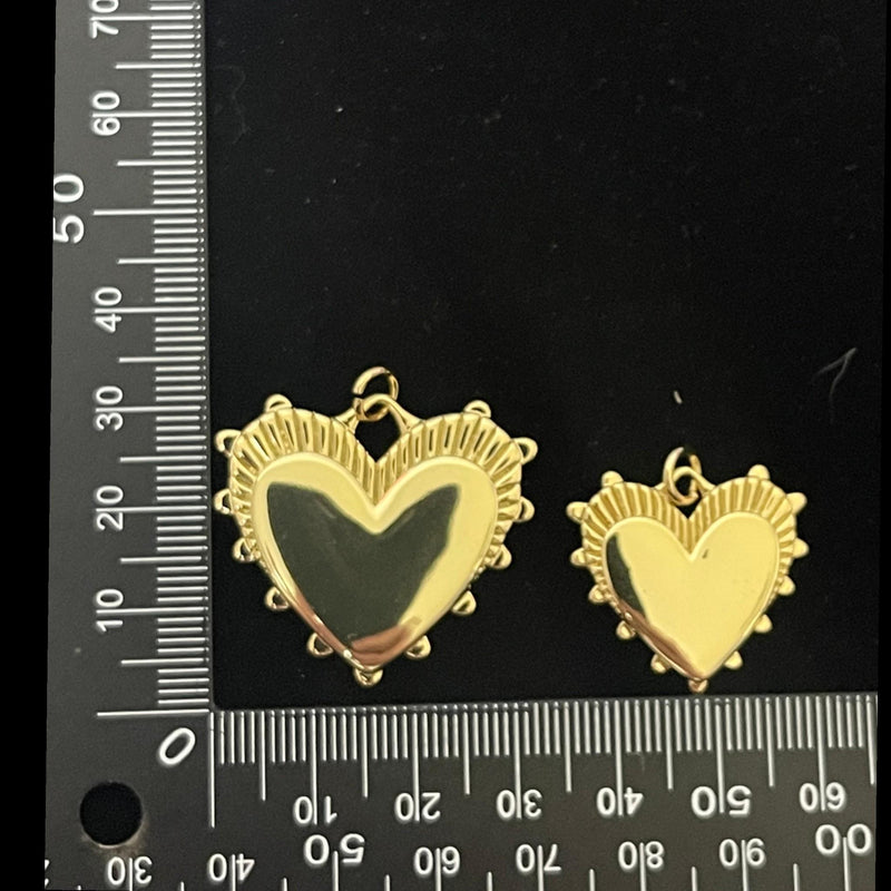 Gold Heart Pendant Charm, Sacred Heart Style Charm, Large or Small Heart, Gold Plated Jewelry Pendant