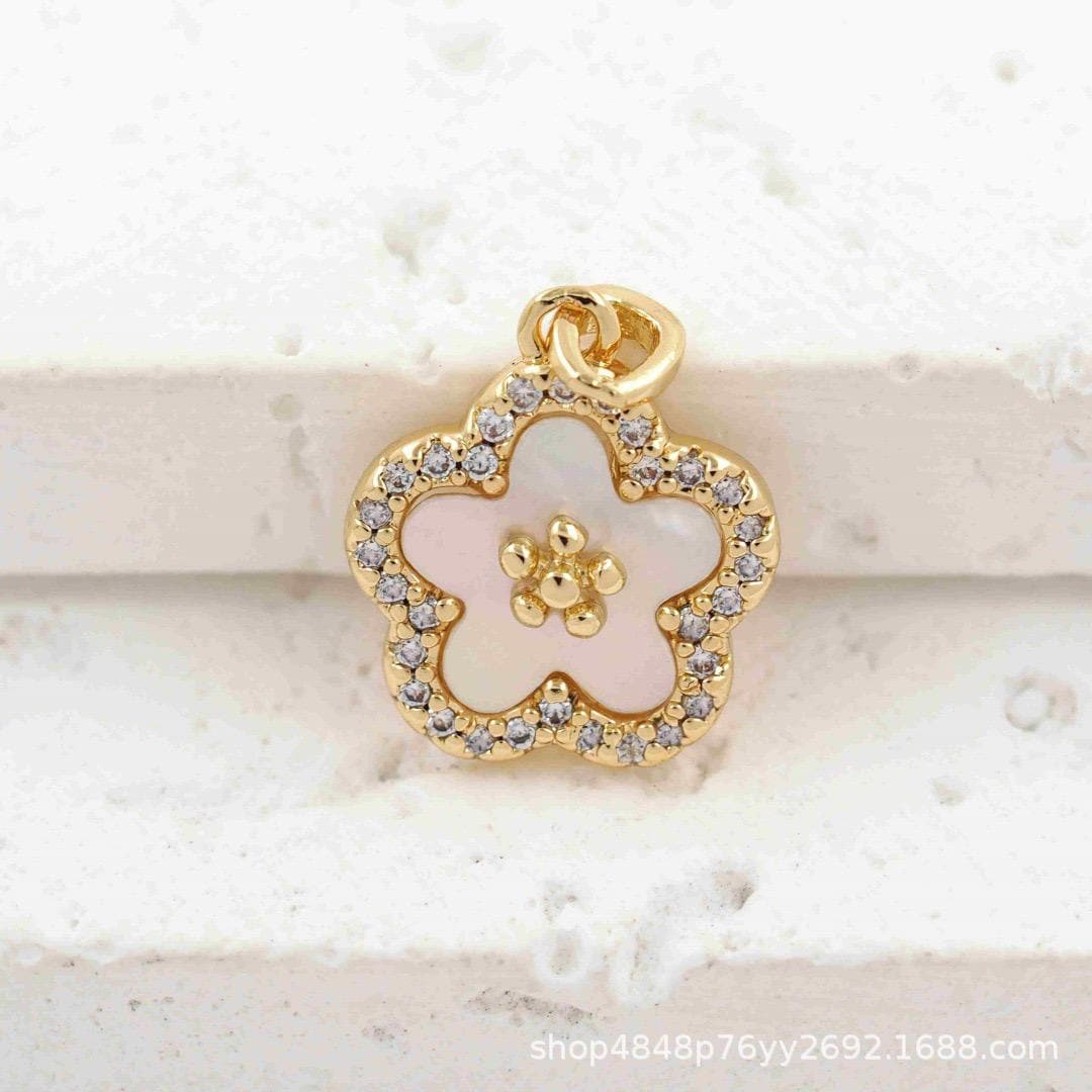 Crystal Flower Pendant Charm, Gold or Silver Flower Charm, CZ Pave Floral Pendant, Jewelry Making Supply