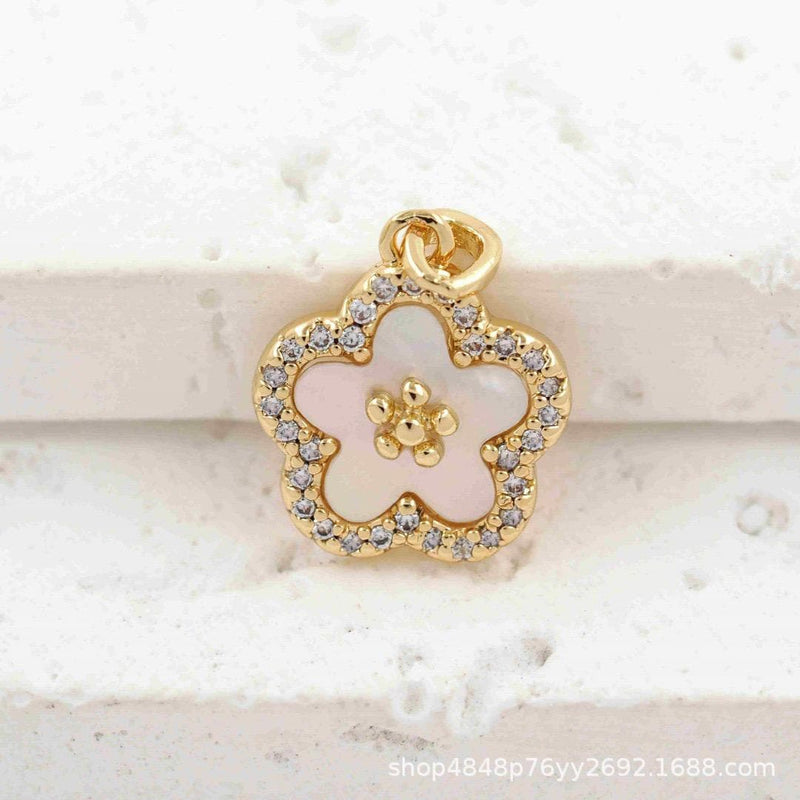 Crystal Flower Pendant Charm, Gold or Silver Flower Charm, CZ Pave Floral Pendant, Jewelry Making Supply