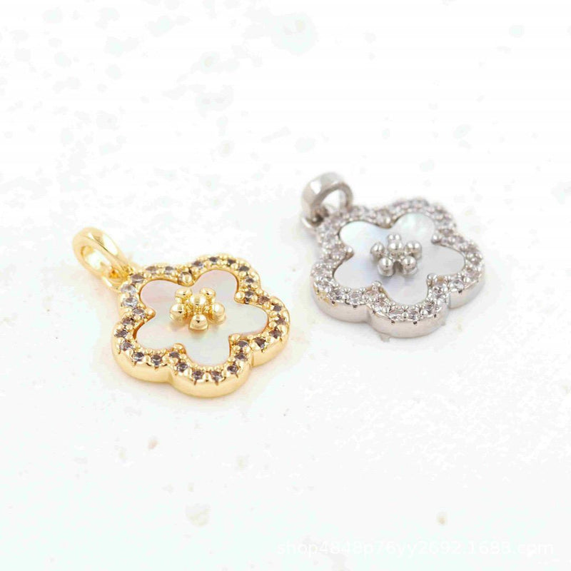 Crystal Flower Pendant Charm, Gold or Silver Flower Charm, CZ Pave Floral Pendant, Jewelry Making Supply