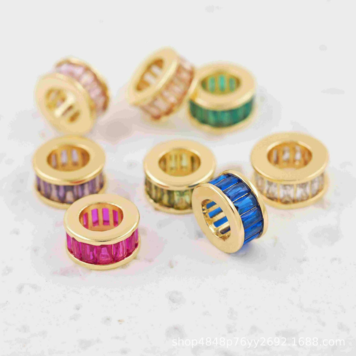 Gold Spacer Beads with Colorful Crystal Rhinestones, Luxury Jewelry Spacer Beads,DIY Jewelry Components