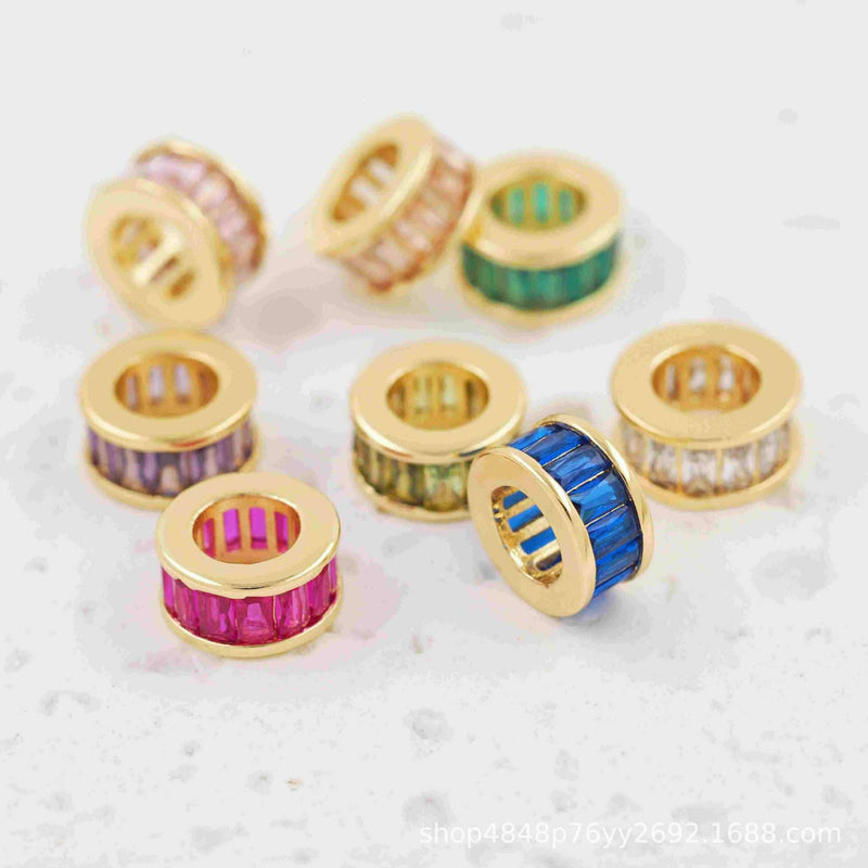 Gold Spacer Beads with Colorful Crystal Rhinestones, Luxury Jewelry Spacer Beads,DIY Jewelry Components