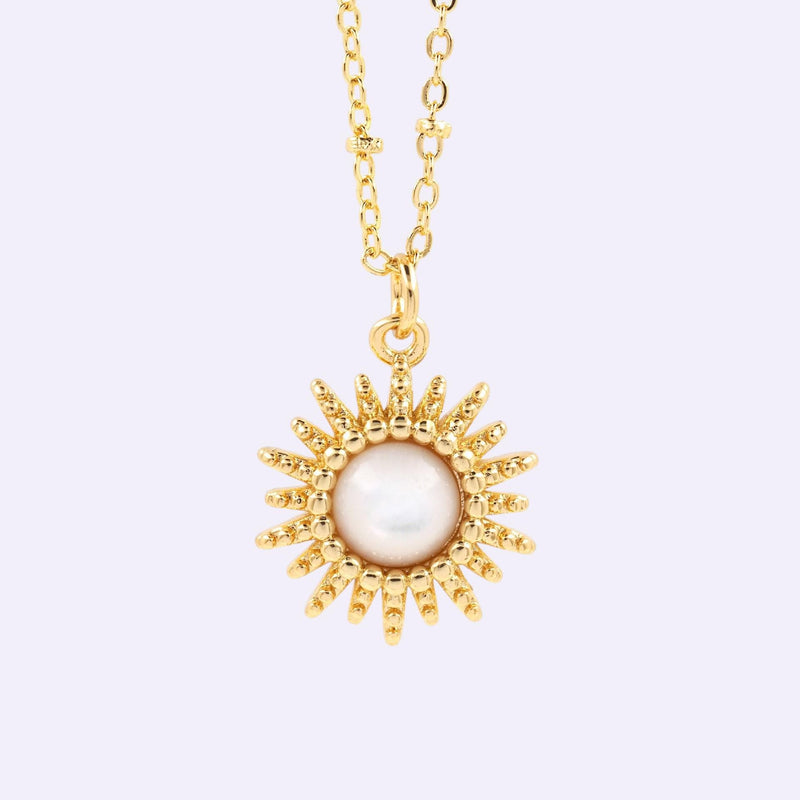 Natural Mother of Pearl Pendants with optional Satellite Chain, Sunburst Shell,Sun & Moon, Celestial