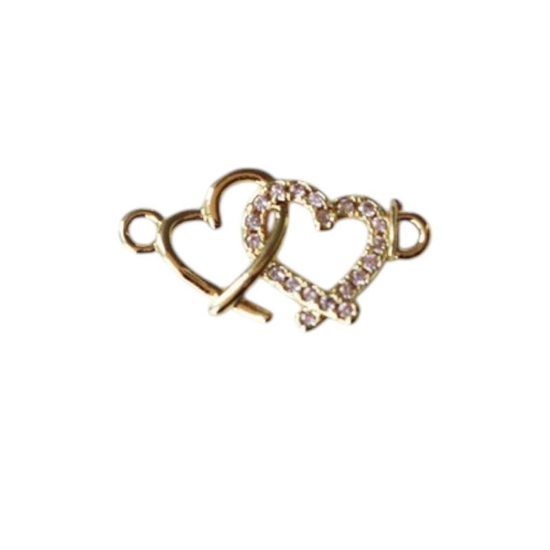 Gold Heart Connector Charm, CZ Double Heart Link, Butterfly Heart Connector, Crystal HearT, Bracelet Connector, Necklace Link