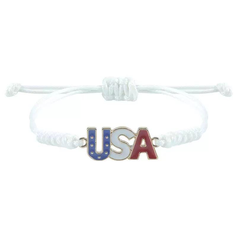 USA Friendship Bracelet, American Flag Adjustable Cord Bracelet, Patriotic USA Bracelet, Fourth of July Jewelry, Red White Blue Gift