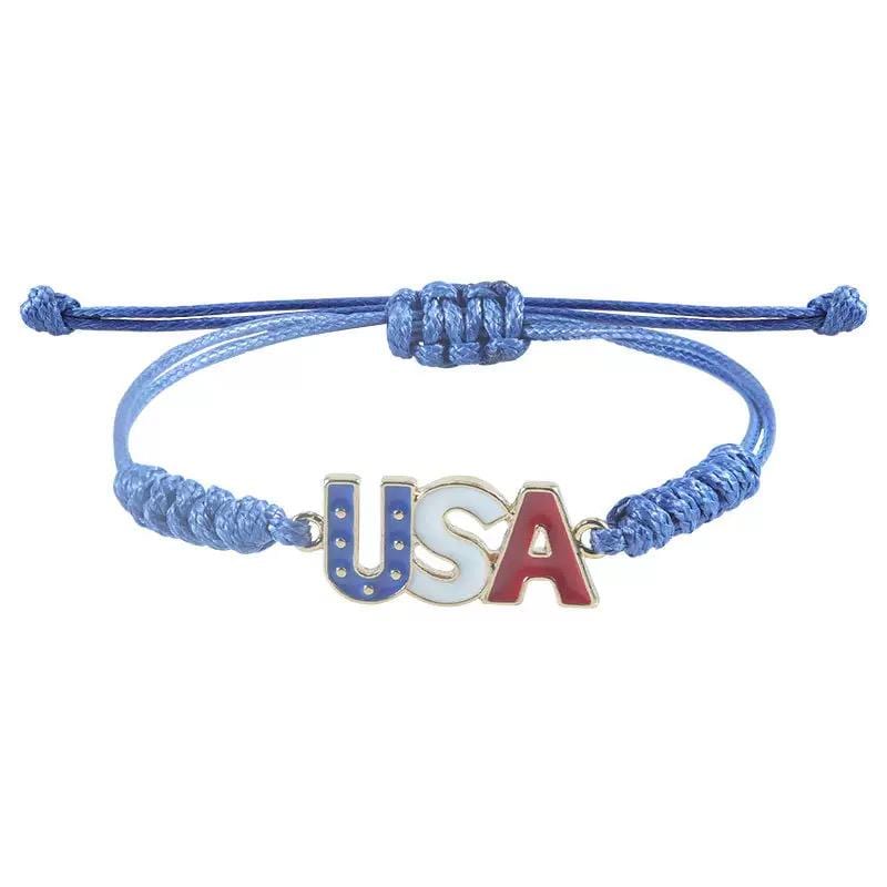 USA Friendship Bracelet, American Flag Adjustable Cord Bracelet, Patriotic USA Bracelet, Fourth of July Jewelry, Red White Blue Gift