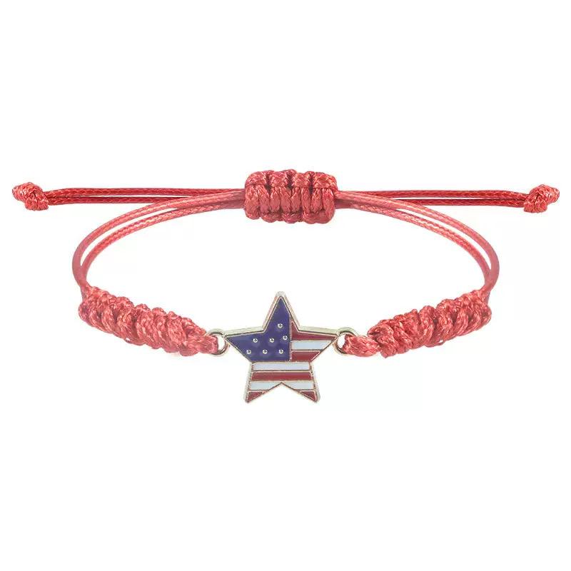 USA Friendship Bracelet, American Flag Adjustable Cord Bracelet, Patriotic USA Bracelet, Fourth of July Jewelry, Red White Blue Gift