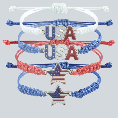 USA Friendship Bracelet, American Flag Adjustable Cord Bracelet, Patriotic USA Bracelet, Fourth of July Jewelry, Red White Blue Gift