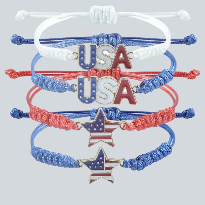 USA Friendship Bracelet, American Flag Adjustable Cord Bracelet, Patriotic USA Bracelet, Fourth of July Jewelry, Red White Blue Gift