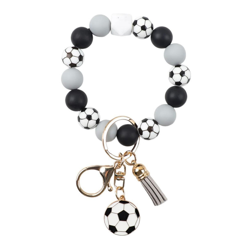 Soccer Beaded Wristlet Keychain, Soccer Mom Key Ring, Soccer Ball Tassel Keychain, Sports Wristlet Bracelet, Team Gift,