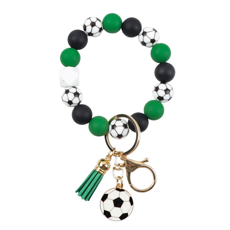Soccer Beaded Wristlet Keychain, Soccer Mom Key Ring, Soccer Ball Tassel Keychain, Sports Wristlet Bracelet, Team Gift,